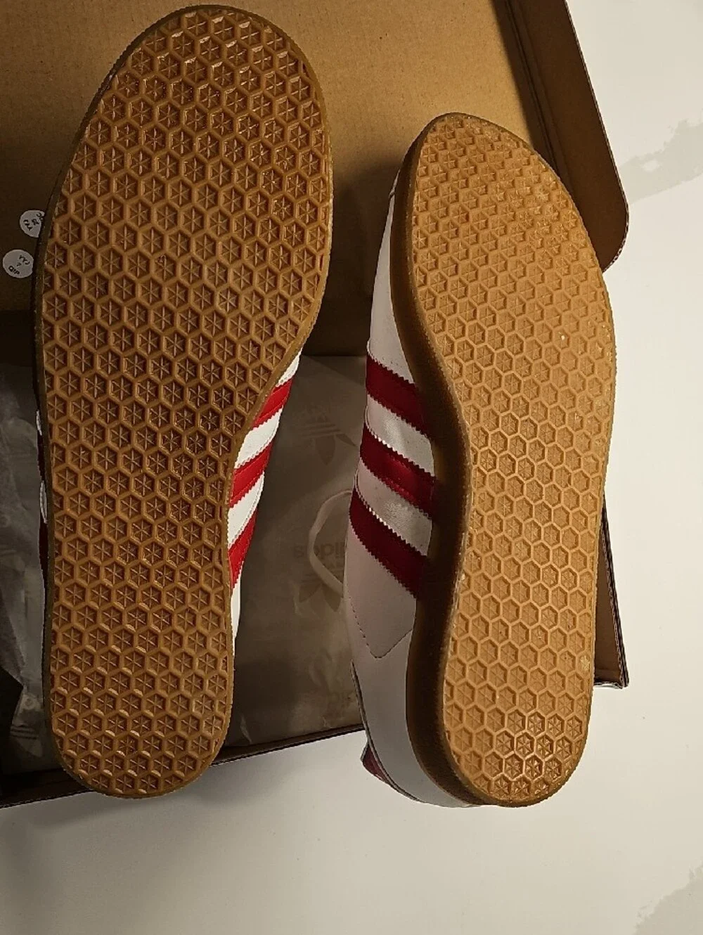 adidas White & Red Gazelle Retro Leather Sneakers